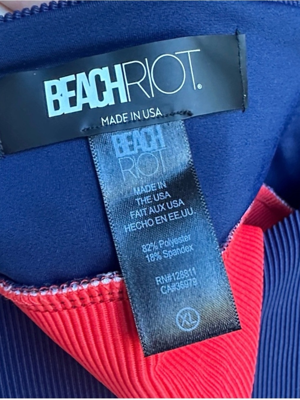 Beach Riot Navy White Red Ribbed Bikini Top - Picture 2 of 2